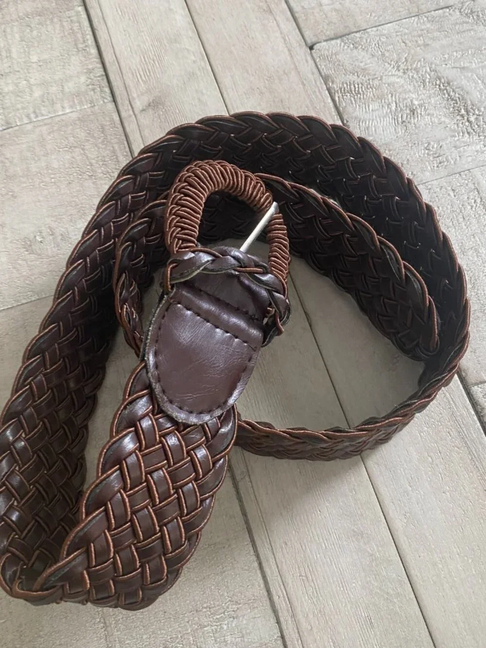 Vintage-inspired wide brown braided belt